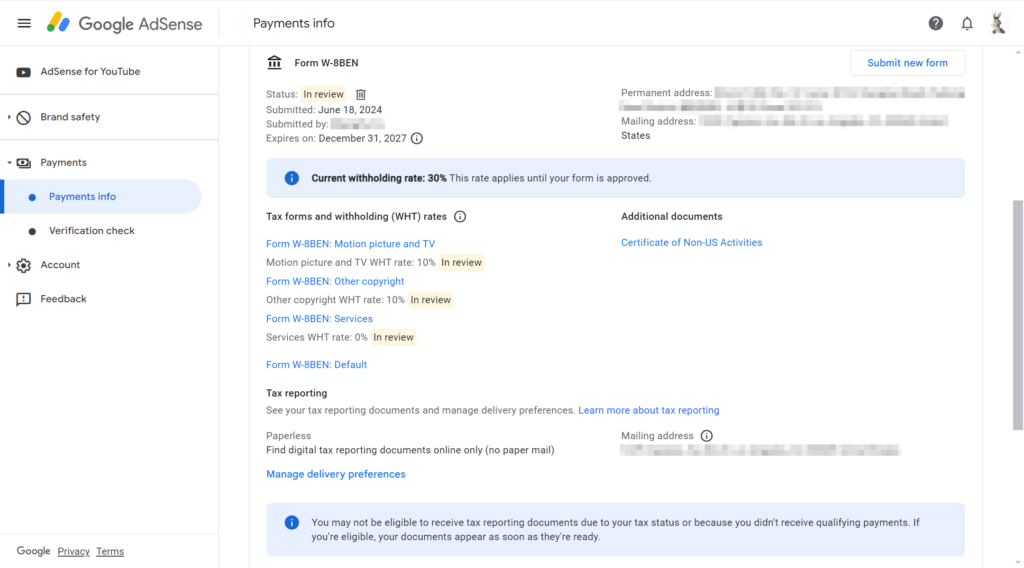 如何用ITIN为美国区Google AdSense添加税务信息 17 2024 06 19 002947
