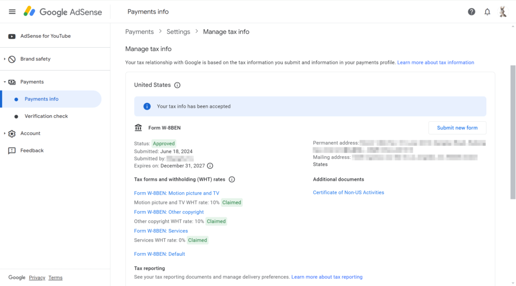 如何用ITIN为美国区Google AdSense添加税务信息 21 2024 06 20 182206