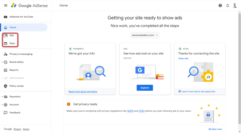 小记:解决Google AdSense菜单不显示Ads和Sites 6 2024 07 02 205650