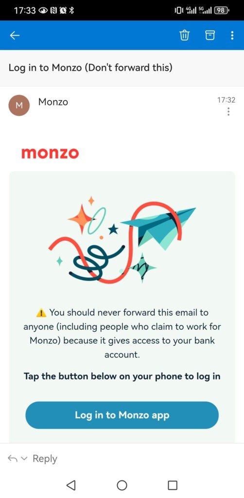 如何用ITIN开通Monzo US的Checking支票账户 6 Screenshot 20240821 173319 com.microsoft.office.outlook